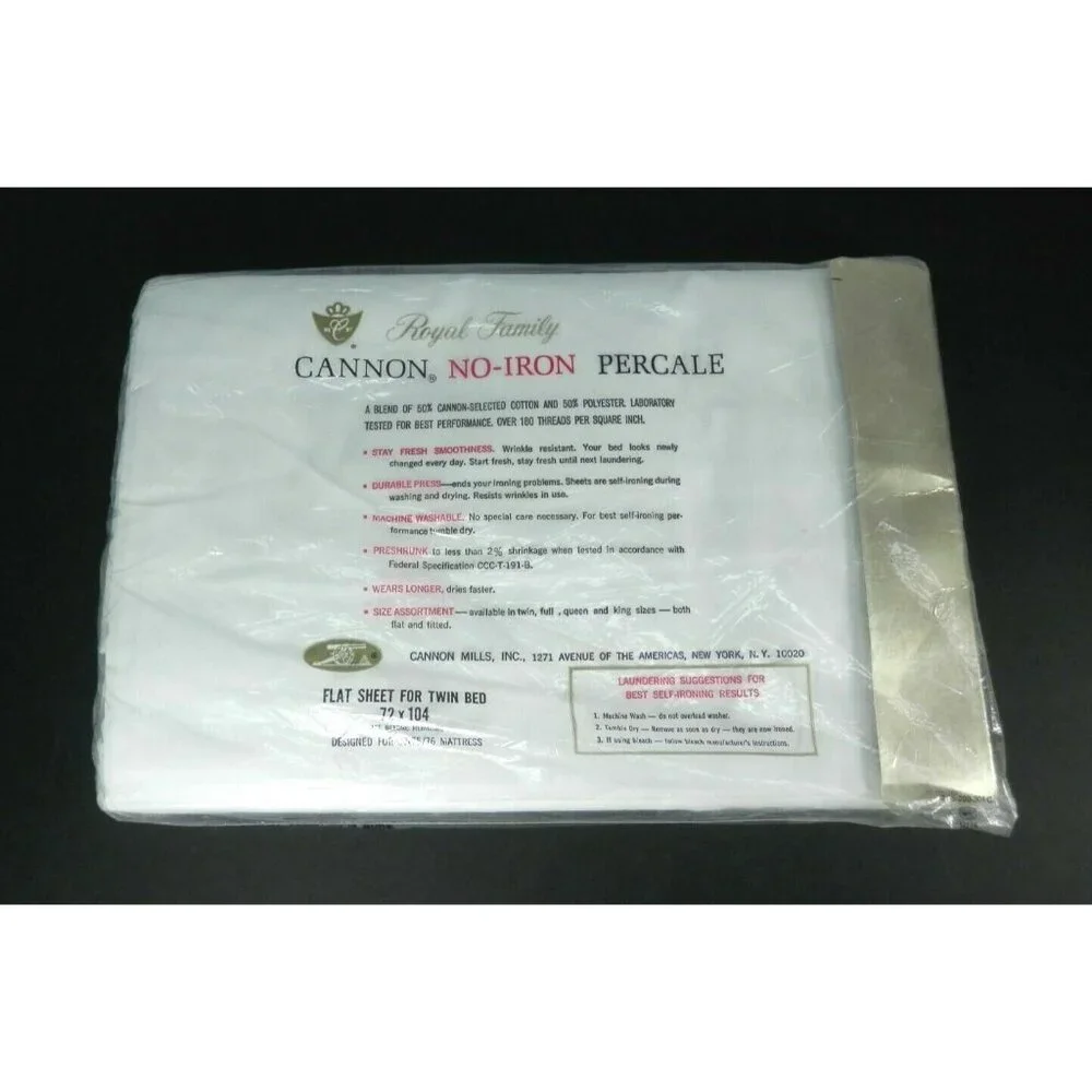 New Vintage 1 Flat Twin CANNON Royal Family White Bed Sheet NOS Percale USA Made
